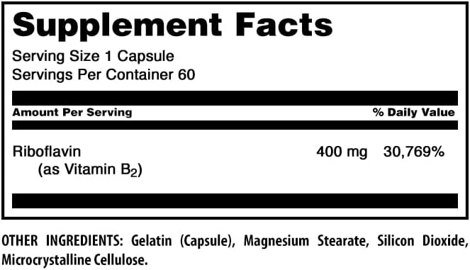 Amazing Formulas Riboflavin (Vitamin B2) Supplement | 400 Mg per Serving | 60 Capsules | Non-GMO | Gluten-Free | Made in USA