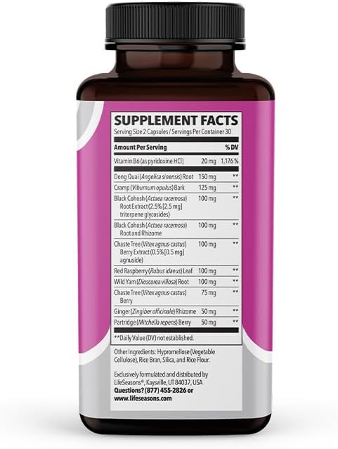 LifeSeasons - PreMense-T - PMS Relief Supplement - Support for Pre-Menstrual Symptoms, Cramping & Breast Tenderness - Nourish Tissue - Ginger Crampbark Dong Quai Chasteberry & Vitamin B6-60 Capsules