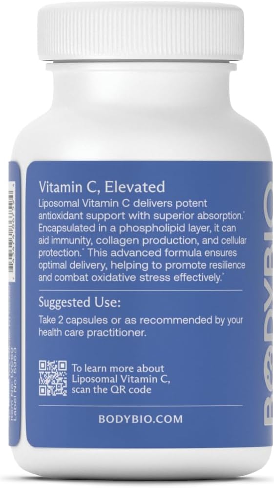 BodyBio Liposomal Vitamin C - Powerful Antioxidant for Immune Support and Cellular Health, Pure Ascorbic Acid with Maximum Absorption