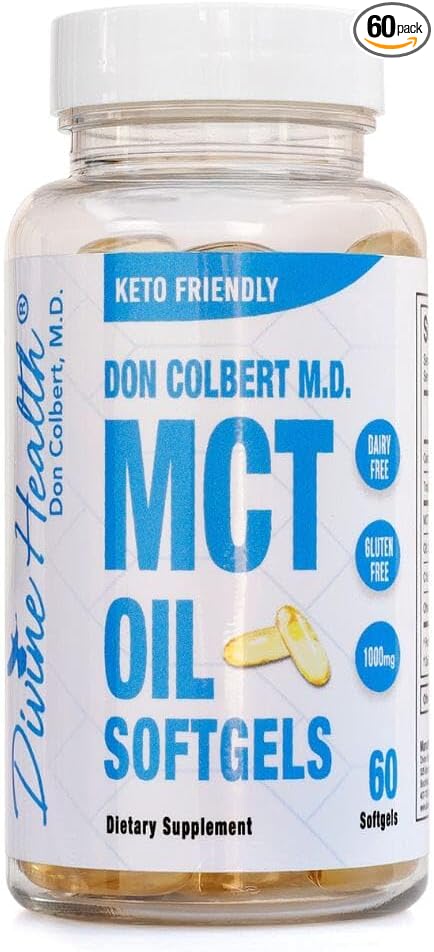 Divine Health Dr.Colbert's Keto Zone® All Natural MCT Oil Softgels 1000mg from Organic Coconuts - 60 Softgels - Ketogenic Approved