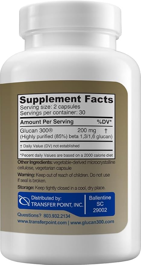 Immune Support Supplement Highly Purified Beta Glucan 100 mg per Capsule (beta-glucan Fiber) (Pack of 2)