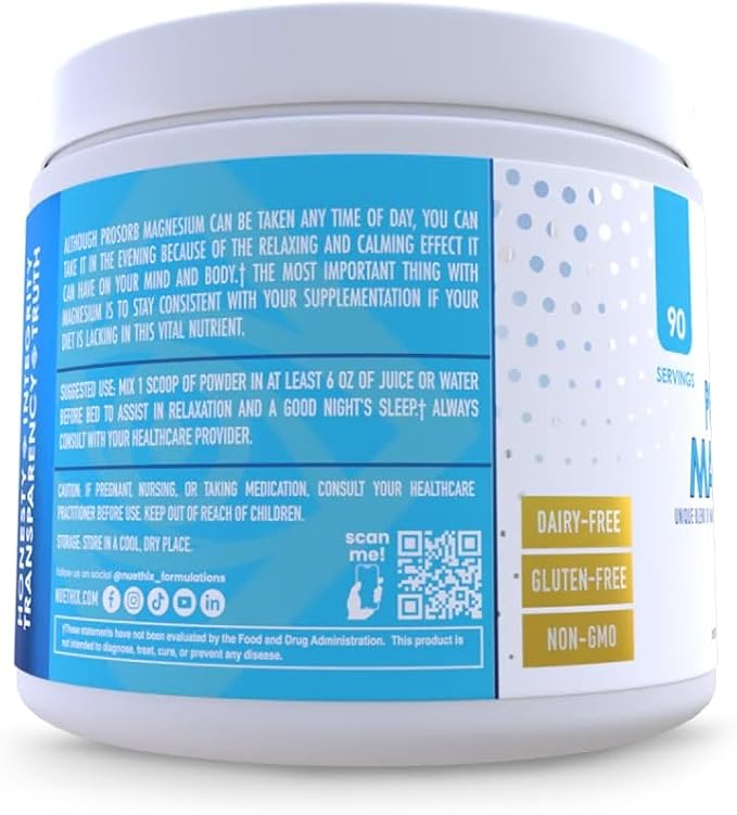 NuEthix Formulations Prosorb+ Magnesium Dietary Supplement, 200mg Magnesium Blend to Support Physical & Mental Wellness, Vitamin C, Dairy-Free, Gluten Free, & Non-GMO, Lemon Italian Ice, 90 Servings
