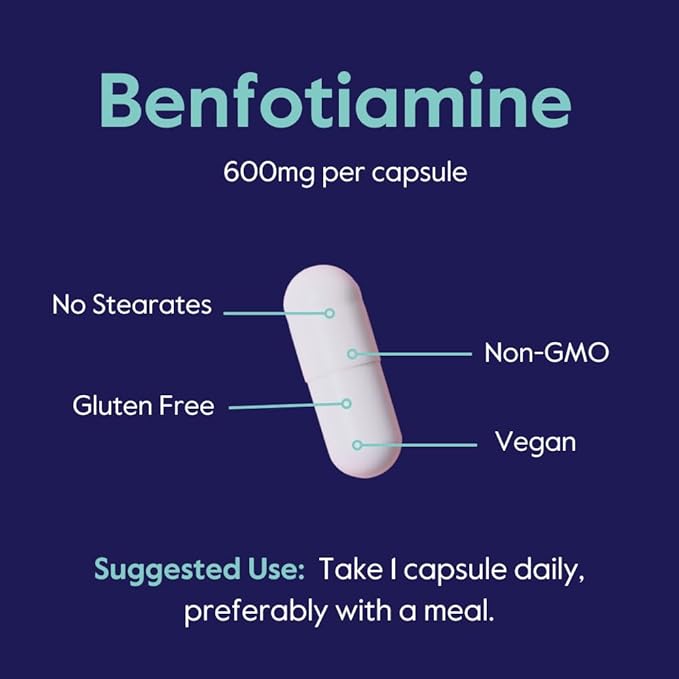Ultra Benfotiamine 600mg per Capsule (120 Vegetarian Capsules) (60x2) No Stearates - No Silicon Dioxide - Vegan - Non GMO - Gluten Free - Maximum Strength Benfotiamine