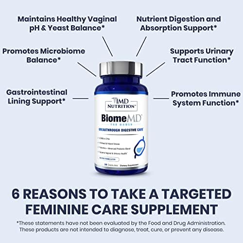 1MD Nutrition BiomeMD Probiotics for Women - Daily Prebiotics and Probiotics for Women - More Than 60 Billion CFUs, 15 Strains - Womens Probiotic to Support Urinary & Vaginal Health - 30 Capsules