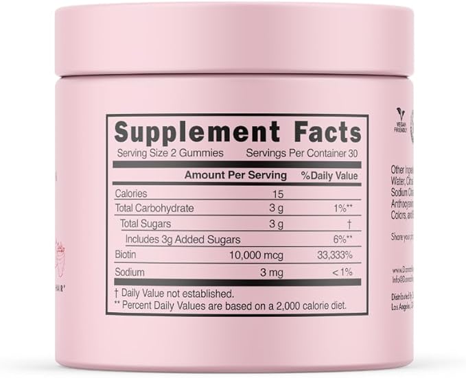 Donna's Recipe by Tabitha Brown | Vegan Strawberry Biotin Hair, Skin & Nails Gummies – 10,000 mcg Biotin, Clean, Non-GMO, Gluten-Free, 60 Gummies