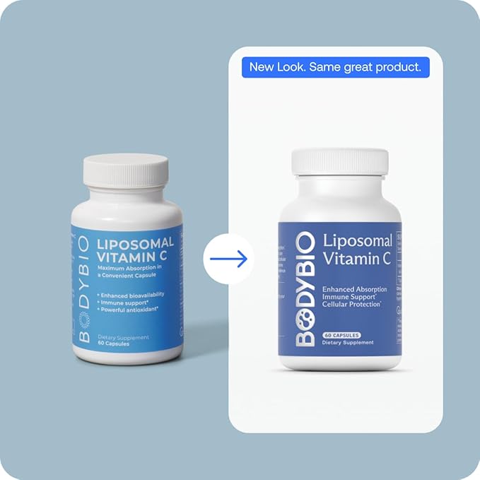 BodyBio Liposomal Vitamin C - Powerful Antioxidant for Immune Support and Cellular Health, Pure Ascorbic Acid with Maximum Absorption