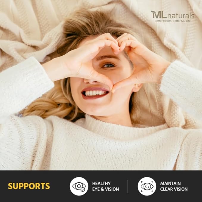 ML Naturals Premium Lutein & Zeaxanthin with Bilberry 60 Vegetable Capsules. Lutein 40 mg, Zeaxanthin 5 mg, and Bilberry 400 mg. Premium Quality. Healthy Eyes & Vision, NSF-Certified & cGMP-Compliant
