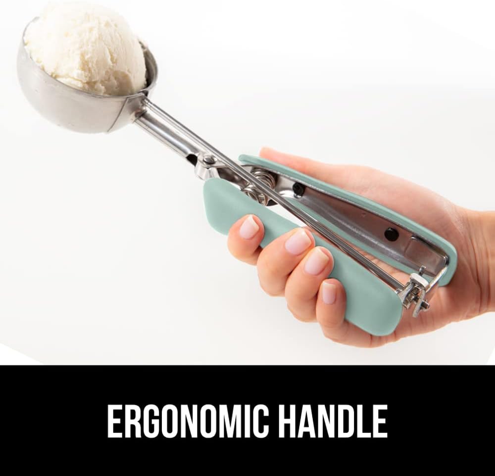 GORILLA GRIP Stainless Steel Cookie Scoop for Baking, 2 TBSP, Multipurpose Melon Baller, Meatball Spring Scoops, Perfect Portion Sizes, Easy Food Release, Scooper Size 40, BPA-Free Kitchen Tool, Mint