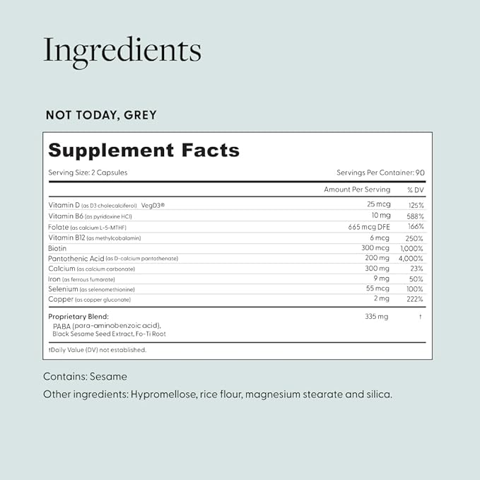 Not Today, Grey Daily Hair Supplement | Slows Grey Hair Growth & Repigment | Promotes Healthier, Thicker Hair | Biotin, B +D Vitamins & Proprietary Complex | Vegan & Gluten Free (3 Month Supply)