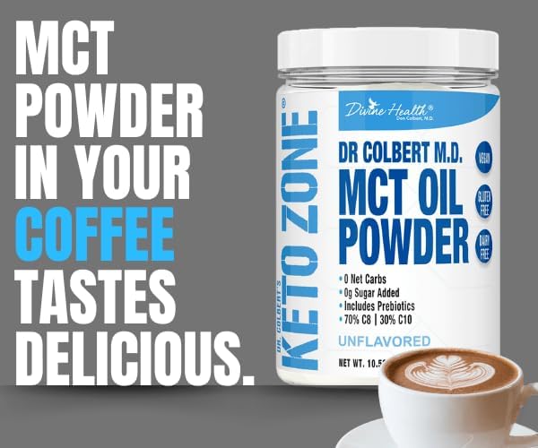 Dr. Colbert's Keto Zone MCT Oil Powder | Unflavored | 70% C8 | 30% C10 | 0 Net Carbs | Gluten Free | 30 Day Supply | 300g |