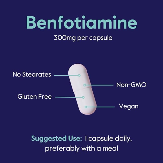 Benfotiamine 300mg (60 Vegetarian Capsules) No Stearates - No Silicon Dioxide - Vegan - Non GMO - Gluten Free