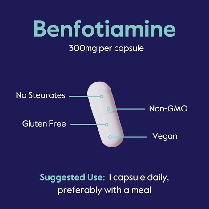 Benfotiamine 300mg (120 Vegetarian Capsules) (60x2) No Stearates - No Silicon Dioxide - Vegan - Non GMO - Gluten Free