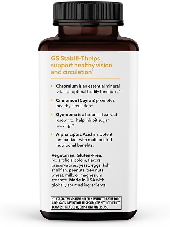 LifeSeasons GS Stabili-T - Blood Sugar Support Supplement - Healthy Circulation & Vision - Maintain Normal Levels - Chromium Cinnamon Gymnema Bilberry & Alpha Lipoic Acid - 90 Capsules