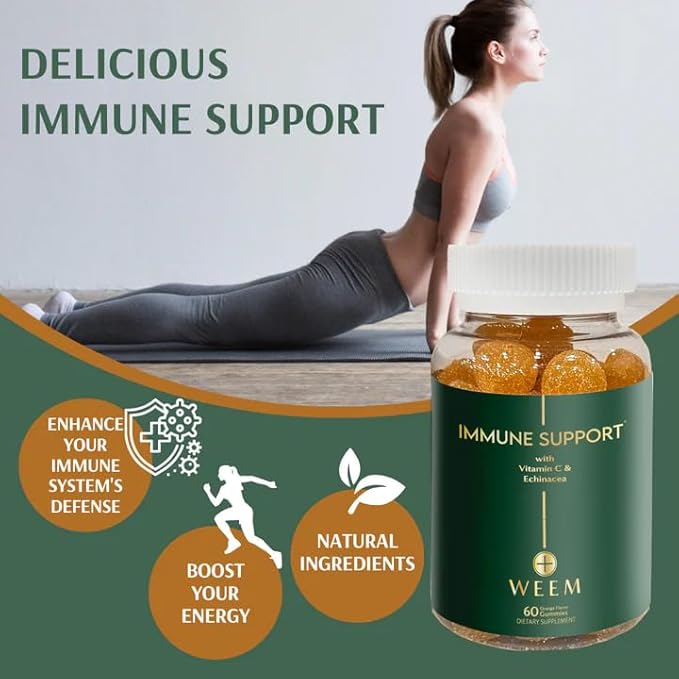 WEEM Immune Support Gummies - Vitamin C - Zinc - Echinacea - Health System Support - Alternative to Pills, Gluten-Free, Natural Supplement for Kids and Adults - 3 Pack