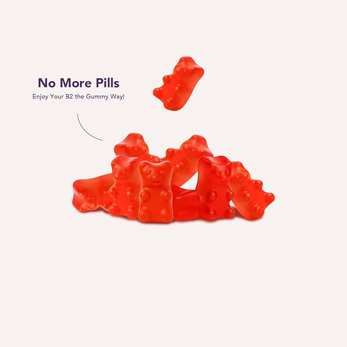Vitamin B2 Gummies 400mg | Riboflavin 400mg with CoQ10 150mg, Magnesium 200mg, Zinc 10mg | B2 Vitamin 400mg for Kids & Adults, Nervous System & Skin Health | 60 Vegan Chewables