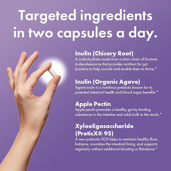 BIOHM Prebiotic Fiber Supplement (60 Capsules) 4 Diverse Dietary Fibers to Support Probiotic Environment, Helps Improve Gut Health and Immune System, Includes Inulin & Apple Pectin Powder