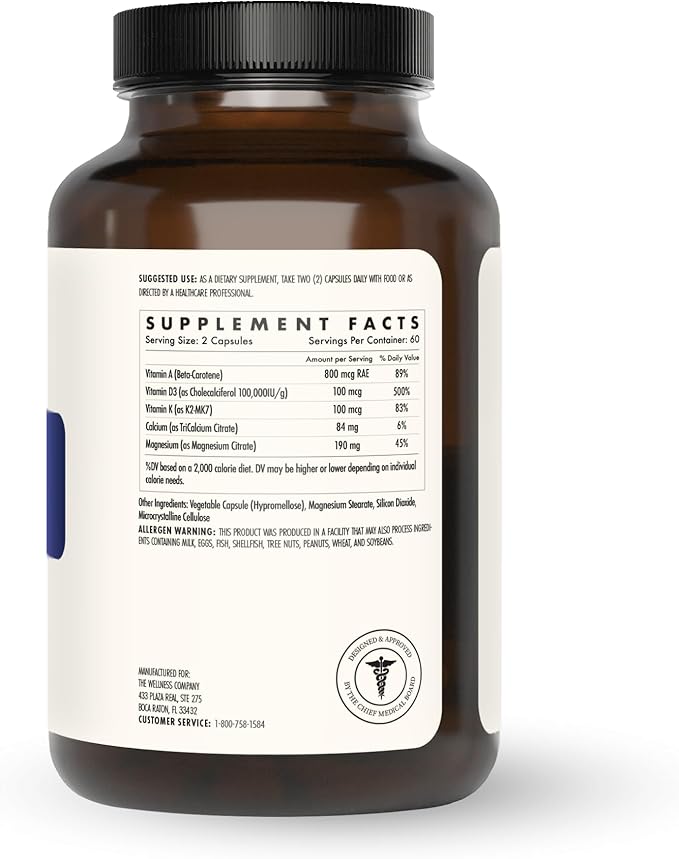 The Wellness Company Strong Bones | 120 Capsules (2-Month Supply) | Made with Key Minerals to Help Build Bone Strength | Non-GMO, Vegan, Gluten Free | for Supporting Bone Strength and Health