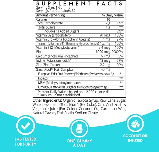 SugarBearPro Hair Vitamin Gummy 2 Month Supply & 1 Pure Batana Natural Hair Growth Oil-Extra Strength Biotin 6000mcg, Women, Men, Vegan Vitamin B12, MSM, Inositol, Elderberry, Kosher
