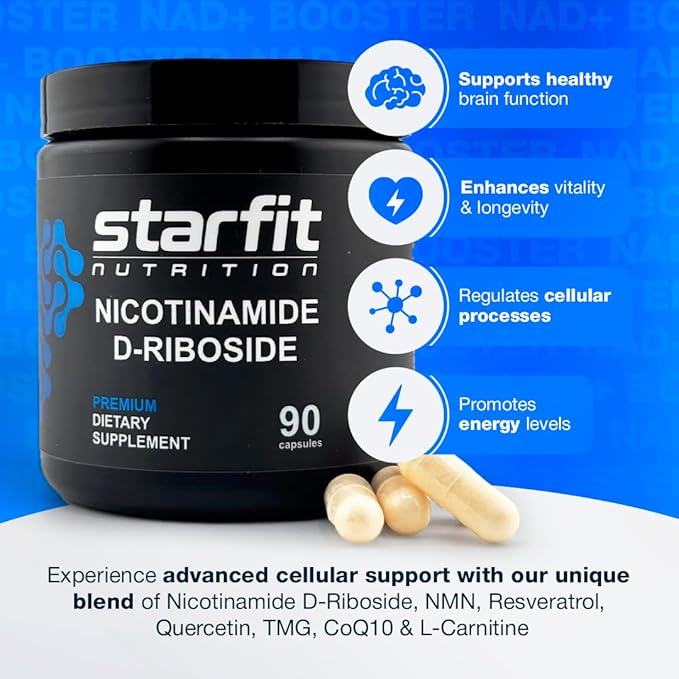 STARFIT - Nicotinamide D-Riboside, Booster NAD+, Energy & Focus Supplement, Anti-Aging Cellular Support, 90 Capsules