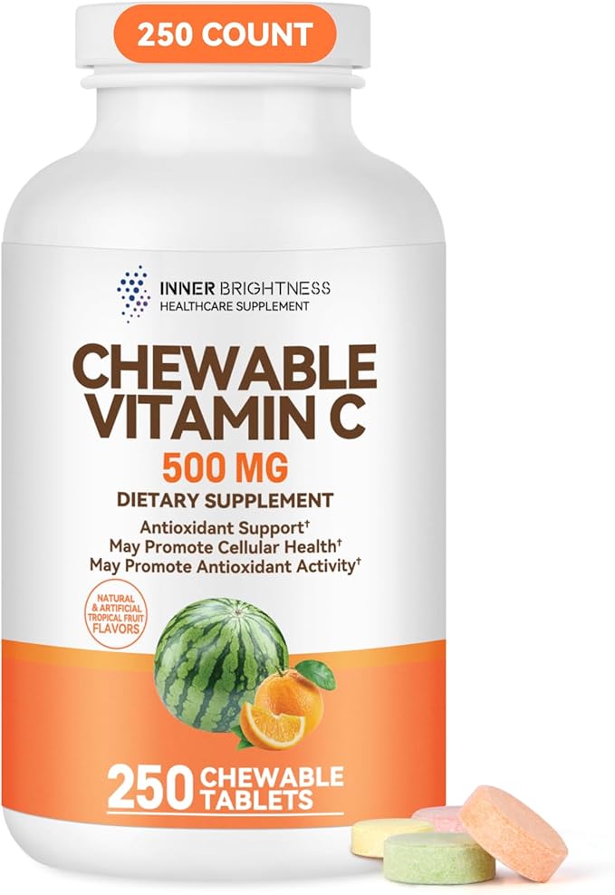 Vitamin C 500 mg, Vitamin C Chewable, Dietary Supplement for Immune Support, 250 Tablets, 250 Day Supply, Assorted Fruit Flavors