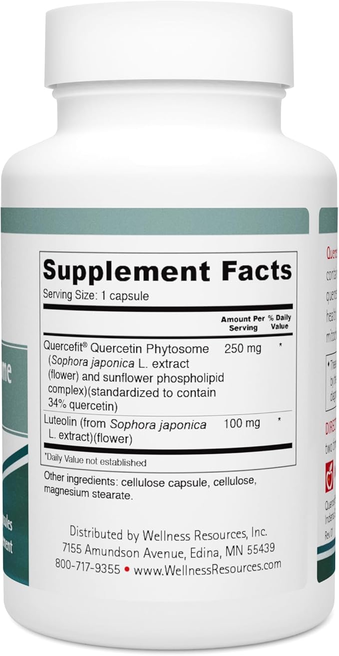 Wellness Resources Quercetin Phytosome 250 mg with Luteolin 100 mg, Mast Cell Stabilizer & Natural Histamine Support for Seasonal Allergies, NAD Support and Neuroprotective Supplement (60 Capsules)