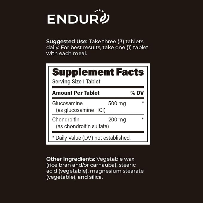ENDUR-Flex Sustained Release - 500mg Glucosamine & 200mg Chondroitin - 200 Tablets - Antioxidant - Supplement for Back, Knees, Hands