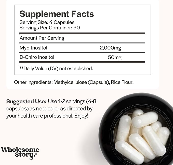 Wholesome Story Myo-Inositol & D-Chiro Inositol Supplement for Women | Fertility Supplements for Hormonal Balance & Ovarian Health Support | Myoinositol | Ideal 40:1 Ratio | 90 Servings