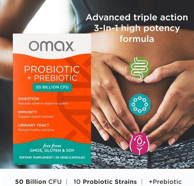 Omax3 Boxes Vegan Probiotic + Prebiotic Supplement Pills, 50 Billion CFU, 10 Clinically Studied Strains, Dairy-Free, Non-GMO, Blister Packed (90 Vege-Capsules)