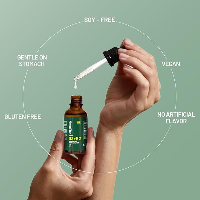 Organic Vitamin D3 K2 Drops with MCT Oil, 10,000 IU Vitamin D Liquid Drops + 100mcg K2(MK-7), 320 Servings, Supports Bone, Immune, Heart & Teeth Health, Third-Party Tested, Vegan, Non-GMO, Gluten Free