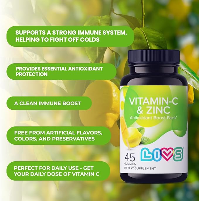 Vitamin C & Zinc Gummies for Adults & Children – 125mg Vitamin C & 20mg Zinc Per Dose | Vegan Gummy Vitamin for Skin Health, Blood Pressure & Metabolism | Gluten Free Kosher Supplements – 90 Ct