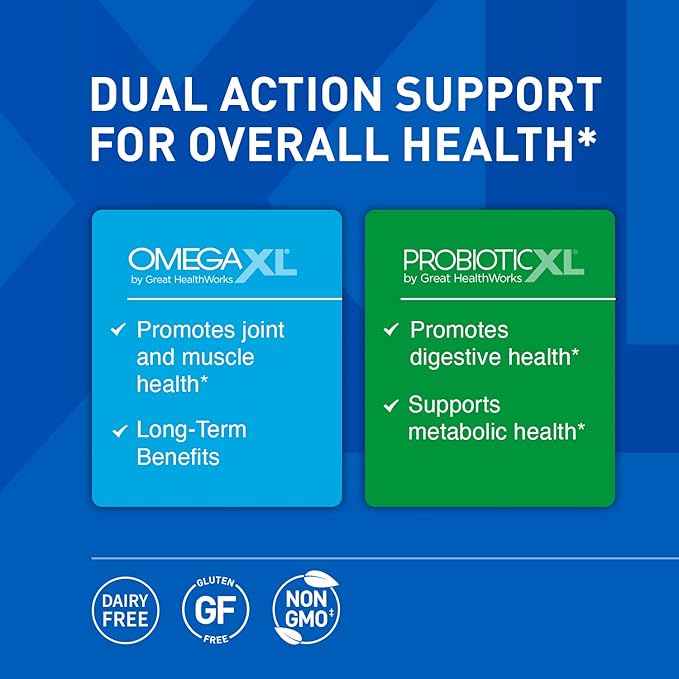 OmegaXL Powerful Joint and Muscle Support Supplement 60 Count (2 Pack) & Probiotic XL - PreforPro, DE111, Shelf Stable - Promote Healthy Gut Flora Growth (30 Veggie caps)