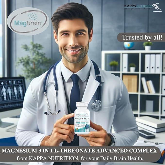 Kappa Nutrition Magbrain™ Magnesium L-Threonate Plant-Based, 420mg Elemental Magnesium (3 Capsules) from 2,253mg, 150 Vegan Capsules, Brain, Sleep & Muscle Support.