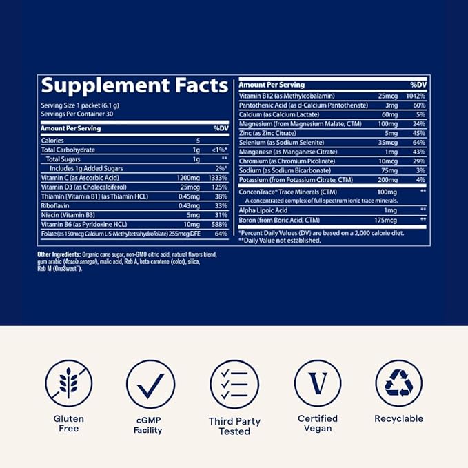 Trace Minerals Power Pak - Daily Health Support Supplement with Vitamins & Minerals - Power Packet Aids Immune Health & Hydration - Mix Powder Supports Bodily Functions - Tangerine (30 Servings)