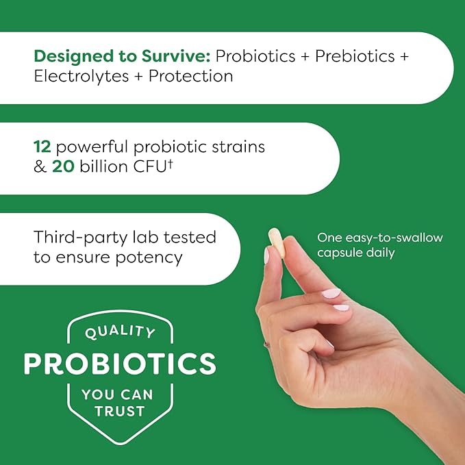 Probulin Colon Support Daily Probiotic + Prebiotic + Support Gut Health, Occasional Gas and Bloating - 20 Billion CFU - 12 Strains, 30 Vegan Capsules