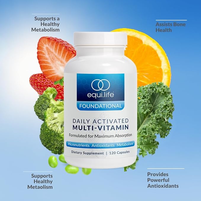 Equilife Daily Activated Multivitamin, 21 Essential Vitamins and Minerals with B Complex, Antioxidant Formula for Immunity and Wellness Support, Gluten Free, Non GMO, 120 Capsules