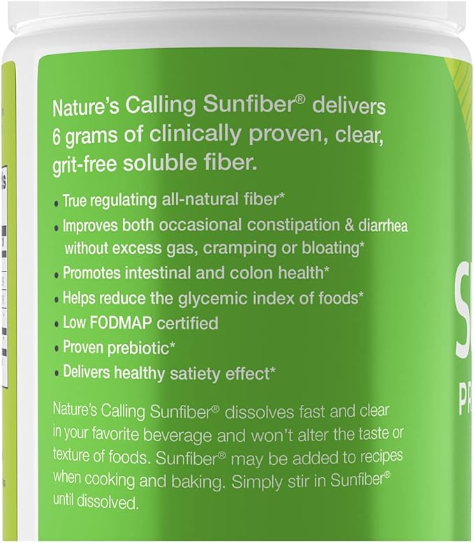 NATURE'S CALLING All-Natural Fiber Supplement | Gentle | Non-GMO | Low-FODMAP | Sunfiber | Prebiotic, 30 Servings (7.4 oz)