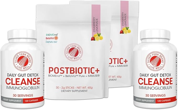 Silver Fern Brand Immune+ Protocol Kit โ Postbiotic+ (2 Packages) & Cleanse (2 Bottles) โ Immune Support Supplement Bundle โ Non-GMO, Gluten-Free, cGMP Certified โ 90-Day Supply