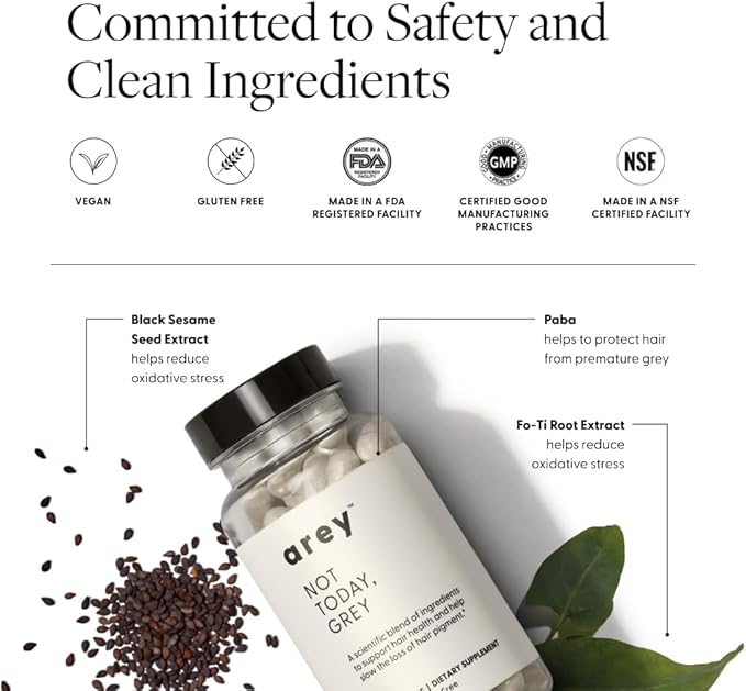 Not Today, Grey Daily Hair Supplement | Slows Grey Hair Growth & Repigment | Promotes Healthier, Thicker Hair | Biotin, B +D Vitamins & Proprietary Complex | Vegan & Gluten Free (1 Month Supply)