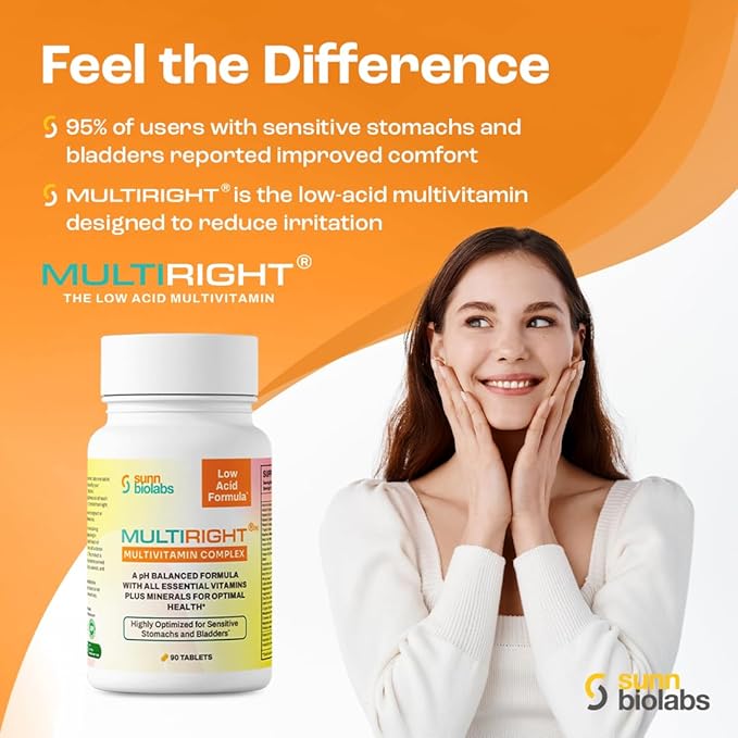 MULTIRIGHT | LOW ACID MULTIVITAMIN for Sensitive Stomachs, Bladders or IC | 14 Vitamins & 14 Minerals | Bladder-Friendly, pH Balanced | Easy on Digestion-Less Acidic | Buffered Vitamin C | 270 Tab (3)