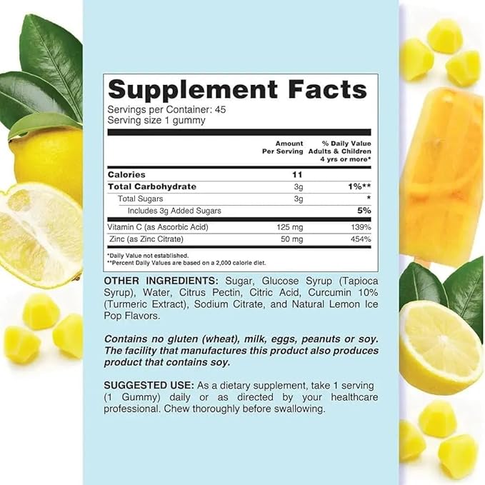 Vitamin C & Zinc Gummies for Adults & Children – 125mg Vitamin C & 20mg Zinc Per Dose | Vegan Gummy Vitamin for Skin Health, Blood Pressure & Metabolism | Gluten Free Kosher Supplements – 90 Ct