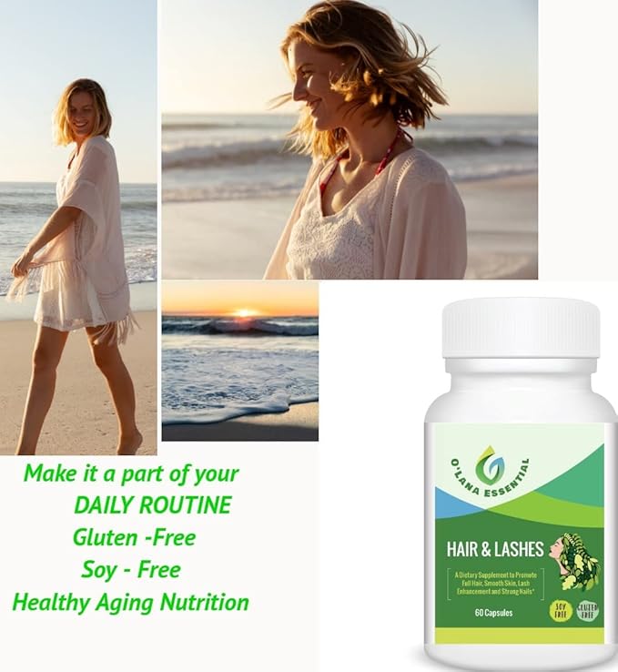 Hair Lashes Skin Nails Supplement to Promote Full Hair Glowing Skin Lash Enhancement and Strong Nails GMP Certified with Biotin Collagen Niacin Zinc Vitamin A C & D3 60 Capsules O’Lana Essential