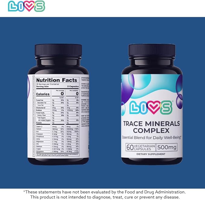 Trace Mineral Complex – 500mg Vegetarian Capsules | 11 Essential Trace Minerals for Immune, Cellular & Electrolyte Support | Daily Magnesium Supplement with Zinc, Potassium, Calcium – 60 Count