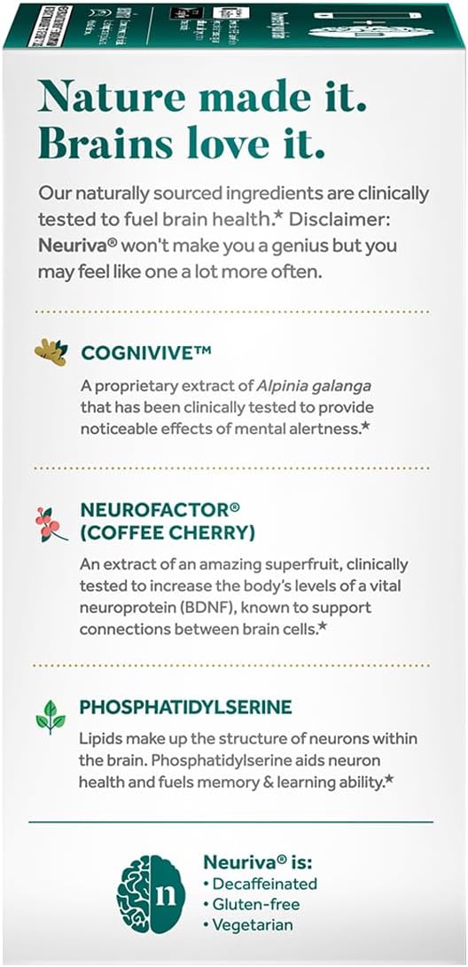 NEURIVA Ultra Brain Supplement for Mental Alertness, Memory, Focus & Concentration with Clinically Tested Cognivive, Neurofactor, Phosphatidylserine, Vitamins B6 & B12, 60 Count Capsules (2 Pack)