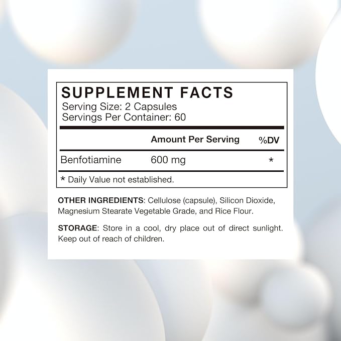 VHC Vitamin B1 Benfotiamine 600mg Supplement- 5X Time Fat-Soluble Thiamine Vitamin B1- Max Boost Bioavailable Thiamine B1 Levels-120 Veggie Capsules,Non-GMO, Soy Free- Made in USA