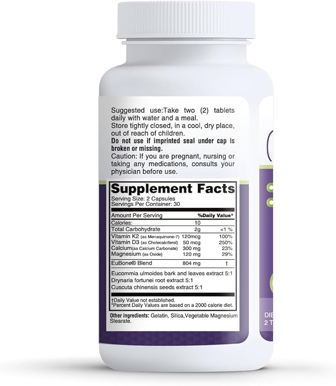 EuBone Calcium Supplements with Magnesium & 2000IU Vitamin D3 K2 4800IU, Bone Health & Strength & Density, Plant Based Multivitamin, VIT Mini Tablets, 30 Servings