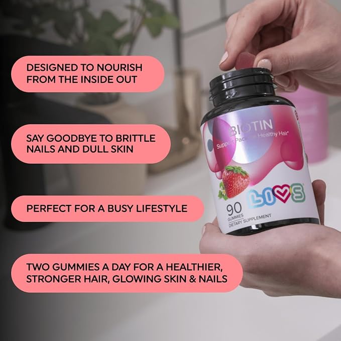 Biotin Gummies for Hair, Skin, and Nail Growth - 10,000mcg Biotin Supplement for Womens & Mens | Natural & Gluten Free Vitamins | Strawberry Flavor Gummy for Health and Beauty Care - 180 Count