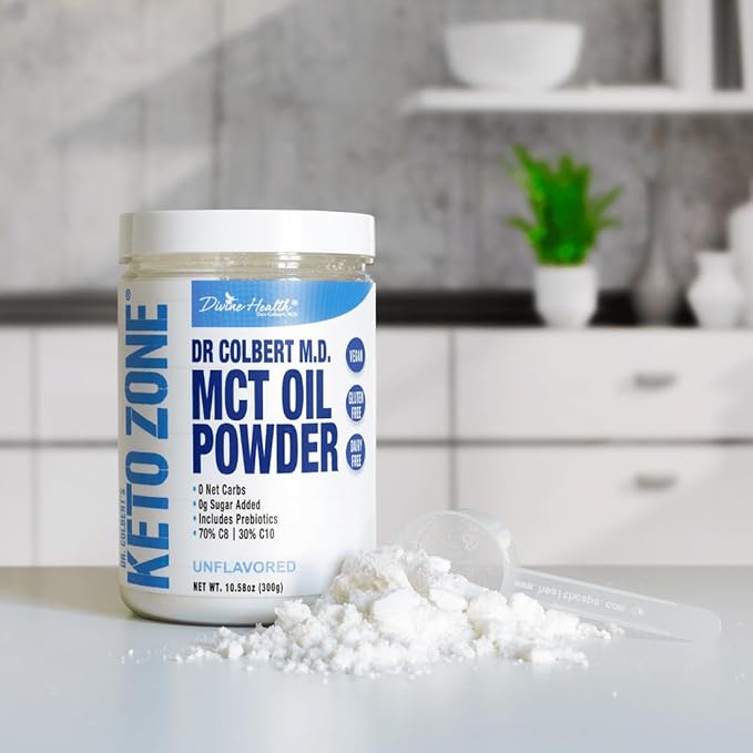 Dr. Colbert's Keto Zone MCT Oil Powder | Unflavored | 70% C8 | 30% C10 | 0 Net Carbs | Gluten Free | 30 Day Supply | 300g |