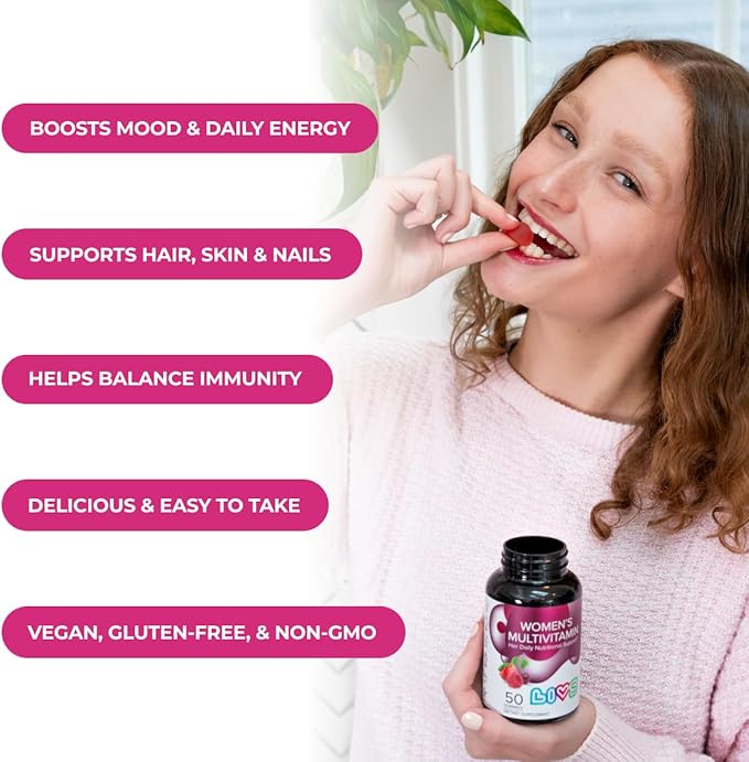 Women's Multivitamins Gummy Vitamin - Multivitamin for Women, Gummy Vitamins, All-Natural, Gluten-Free, Non-GMO, Womens Vitamins Gummies - Strawberry, Cherry, & Raspberry Flavored, 50 Count