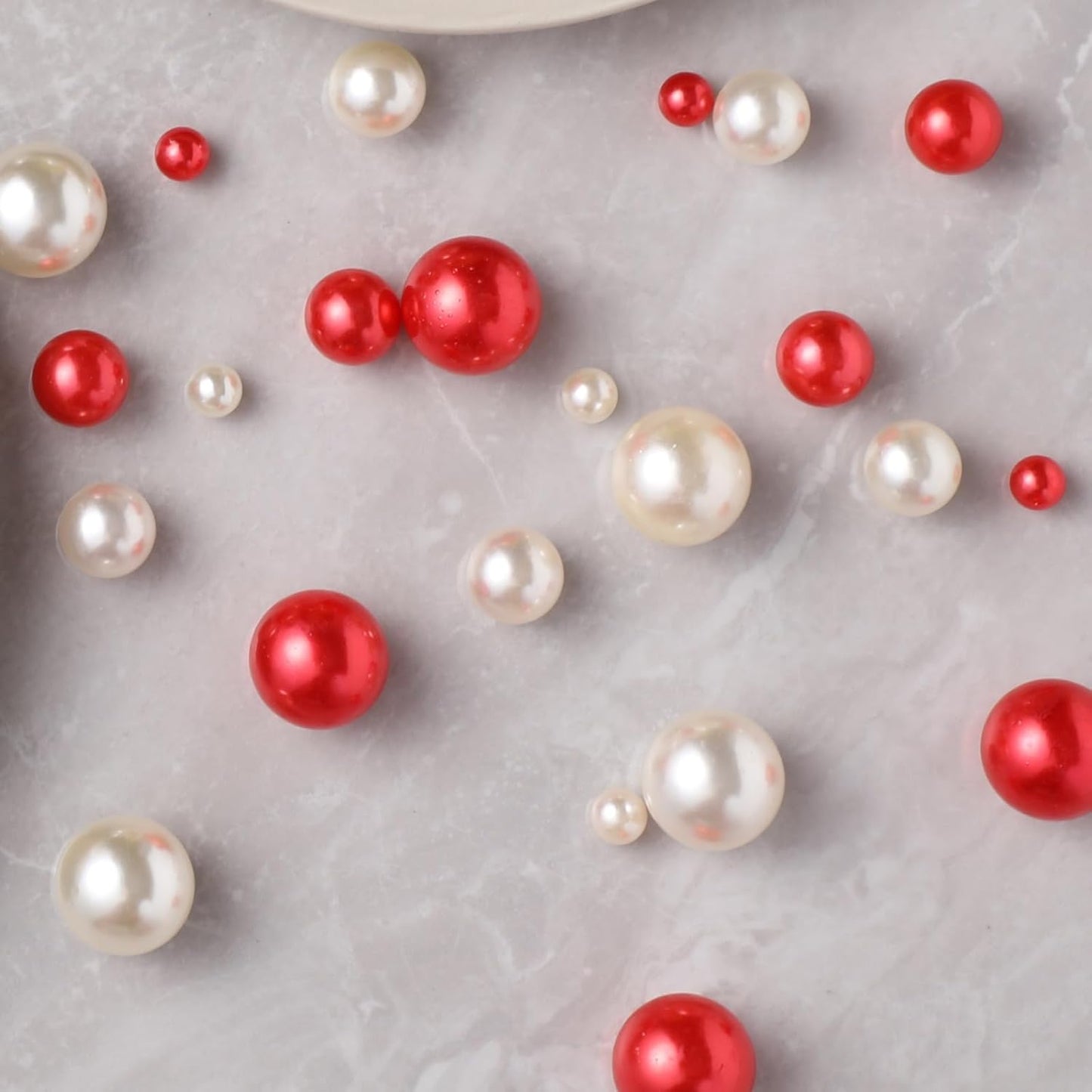 200 Pcs Vase Filler Beads White and Red Pearl Beads for Vase No Hole Pearls for Centerpieces Vases Home Table Party Decor Wedding DIY 8/14/20mm