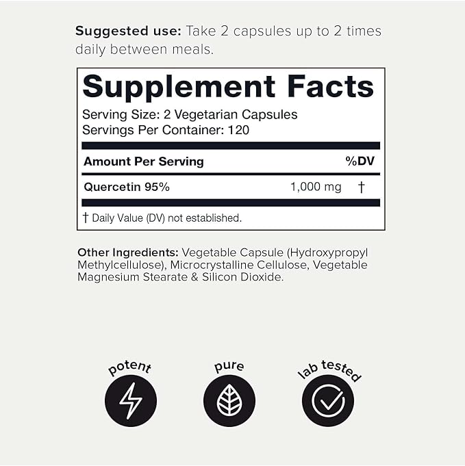 Toniiq Ultra High Purity Quercetin Capsules - 95%+ Highly Purified and Bioavailable - 1000mg Per Serving - 240 Capsules Quercetin Supplement